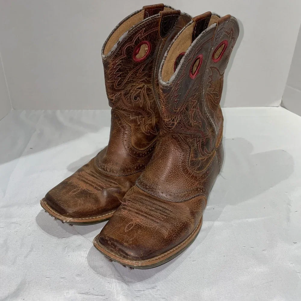 Ariat Kids Brown Leather Western Cowboy Boots Square Toe 10014101 Size 4 Y